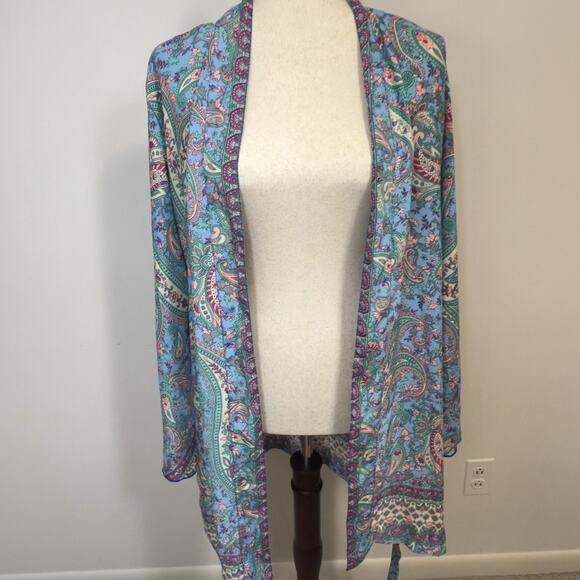 100% Silk Belted Kimono Robe W/ Bell Sleeves. Made In India. Vibrant Midi Blue - Picture 7 of 12